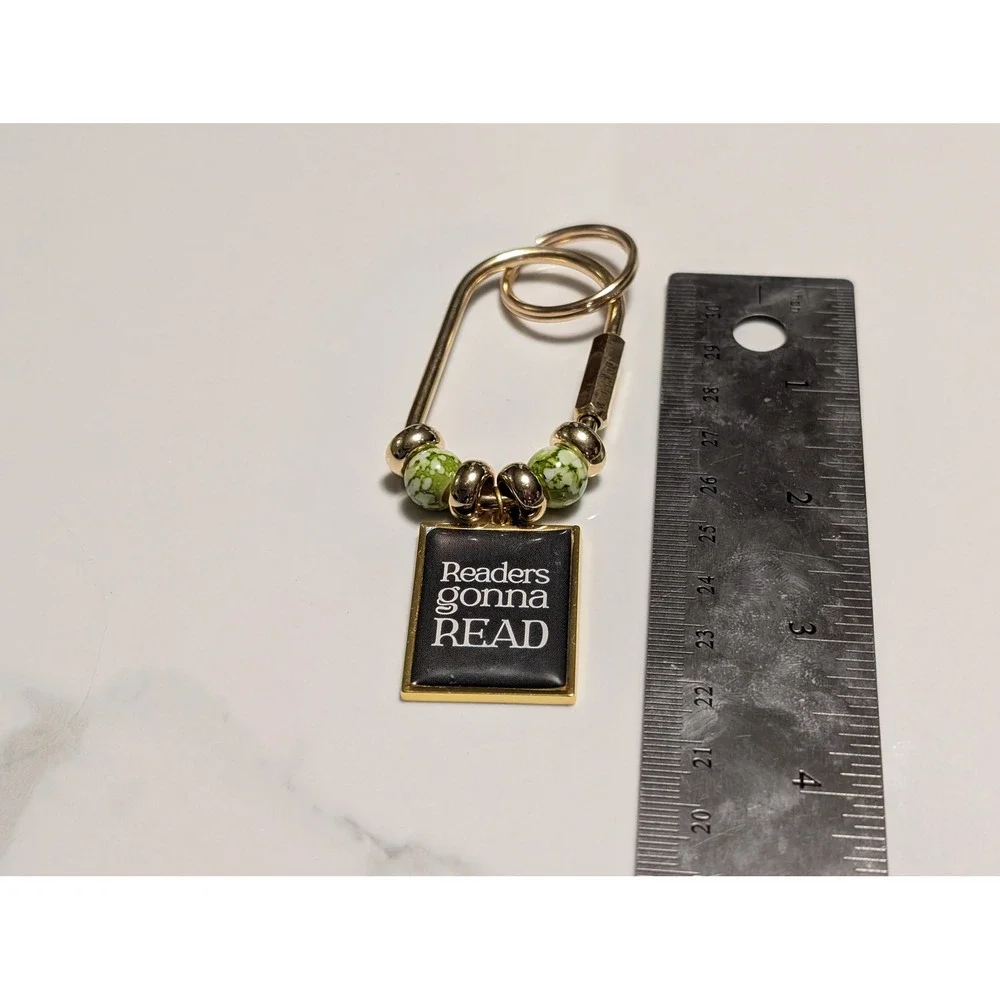 Handmade Readers Gonna Read Purse Charm Keychain Green Gold Tone Book Lover Gift
